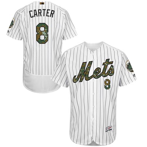 Mets #8 Gary Carter White(Blue Strip) Flexbase Authentic Collection Memorial Day Stitched MLB Jersey